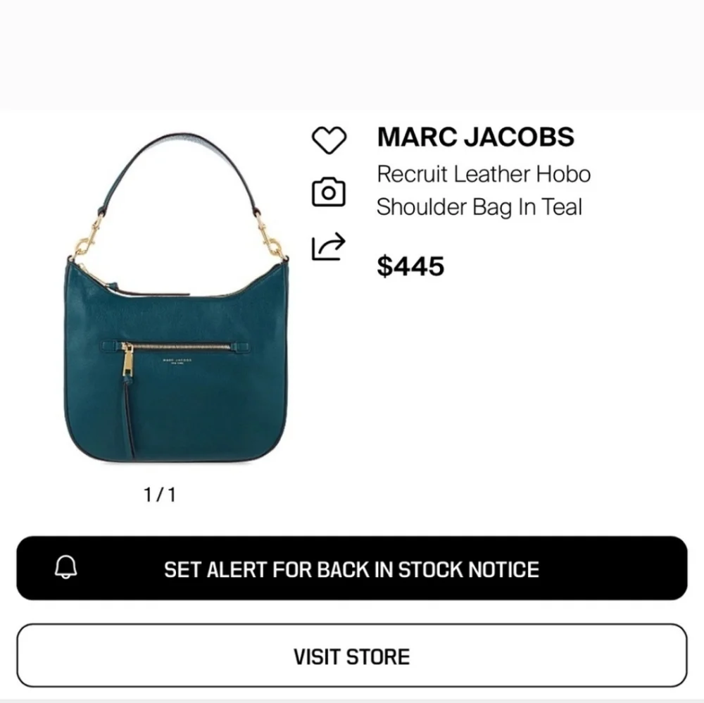 Marc Jacobs Teal Leather Hobo with Gold Hardware